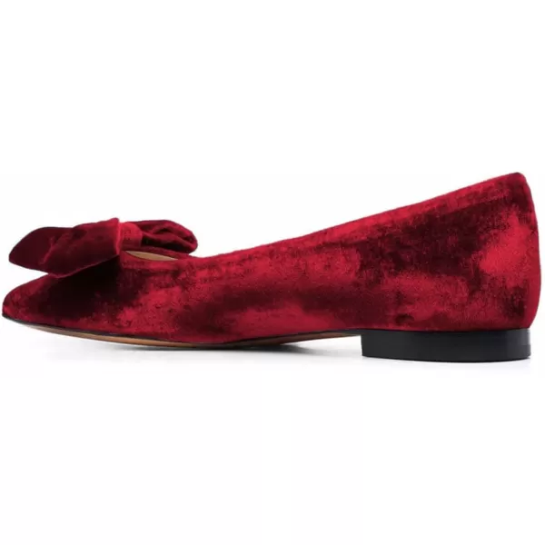 imageFSJ Women Graceful Velvet Pointed Toe Flats Cute Bowknot Low Heel Slip On Daily Casual Pump Shoes Size 415 USRed