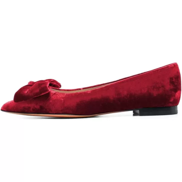 imageFSJ Women Graceful Velvet Pointed Toe Flats Cute Bowknot Low Heel Slip On Daily Casual Pump Shoes Size 415 USRed