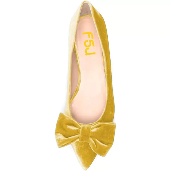 imageFSJ Women Graceful Velvet Pointed Toe Flats Cute Bowknot Low Heel Slip On Daily Casual Pump Shoes Size 415 USYellow