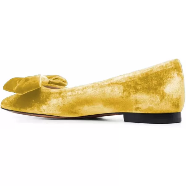 imageFSJ Women Graceful Velvet Pointed Toe Flats Cute Bowknot Low Heel Slip On Daily Casual Pump Shoes Size 415 USYellow