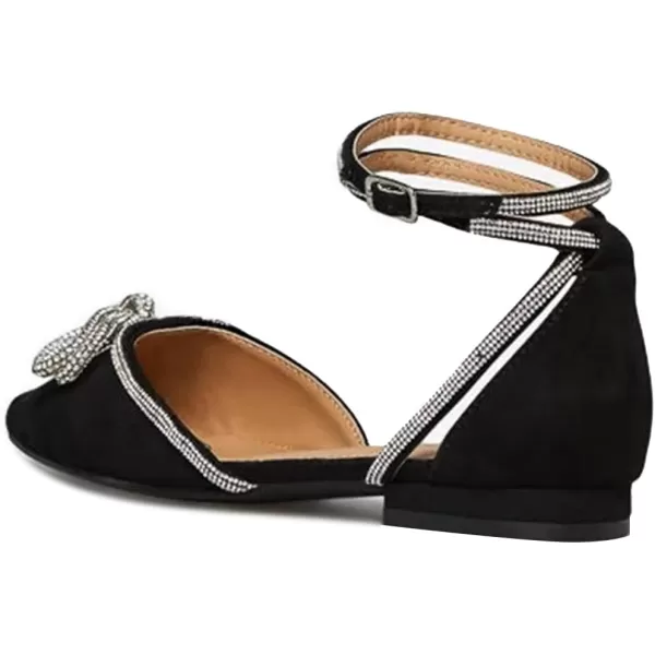imageFSJ Women Pointed Toe Comfort Low Heel DOrsay Casual Ballet Flats Rhinestones Bowknot Chain Ankle Strap Buckle Office Lace Up Dress Wedding Shoes Size 415 USBlack