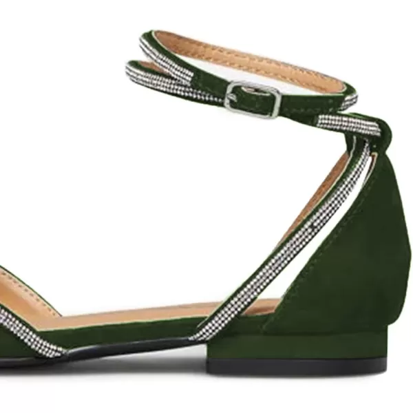 imageFSJ Women Pointed Toe Comfort Low Heel DOrsay Casual Ballet Flats Rhinestones Bowknot Chain Ankle Strap Buckle Office Lace Up Dress Wedding Shoes Size 415 USForest Green