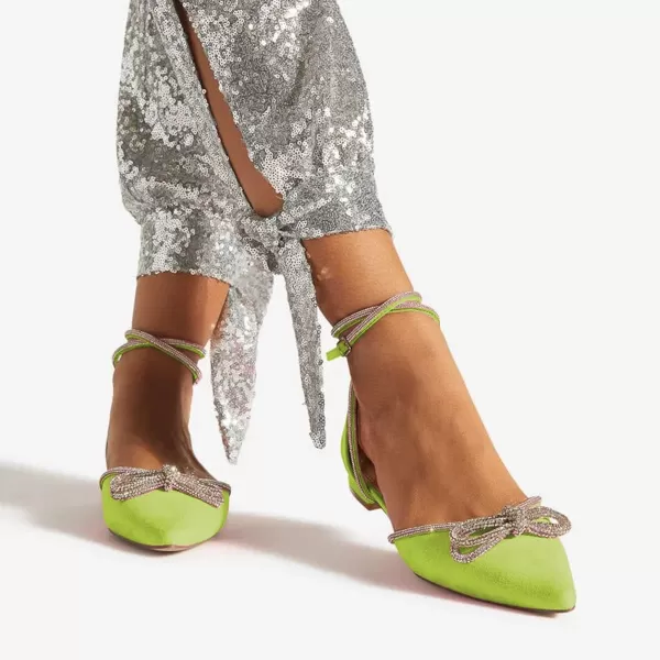 imageFSJ Women Pointed Toe Comfort Low Heel DOrsay Casual Ballet Flats Rhinestones Bowknot Chain Ankle Strap Buckle Office Lace Up Dress Wedding Shoes Size 415 USGreen