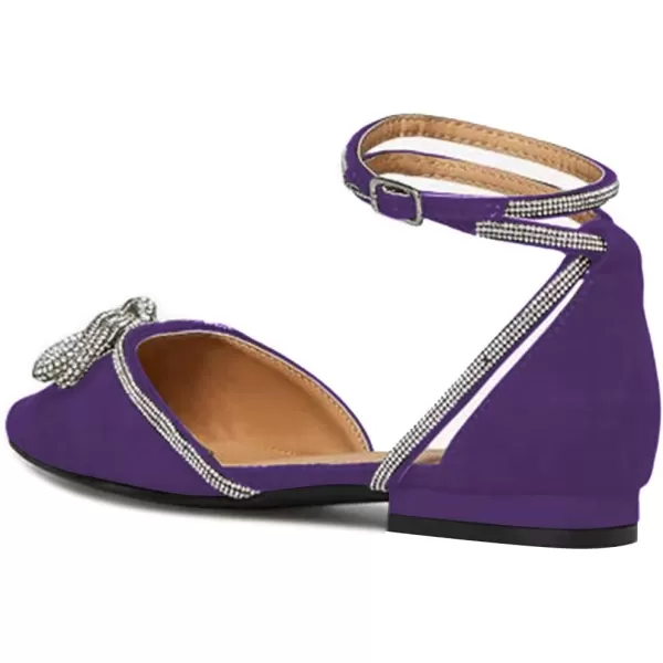 imageFSJ Women Pointed Toe Comfort Low Heel DOrsay Casual Ballet Flats Rhinestones Bowknot Chain Ankle Strap Buckle Office Lace Up Dress Wedding Shoes Size 415 USPurple