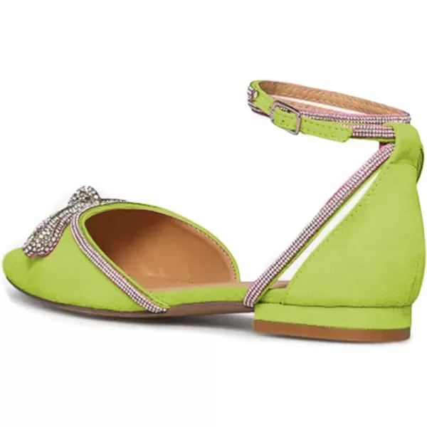 imageFSJ Women Pointed Toe Comfort Low Heel DOrsay Casual Ballet Flats Rhinestones Bowknot Chain Ankle Strap Buckle Office Lace Up Dress Wedding Shoes Size 415 USGreen