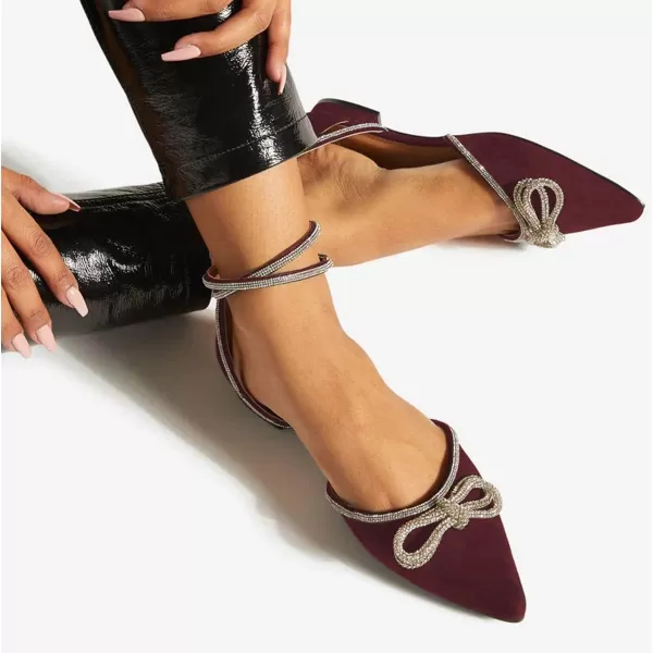 imageFSJ Women Pointed Toe Comfort Low Heel DOrsay Casual Ballet Flats Rhinestones Bowknot Chain Ankle Strap Buckle Office Lace Up Dress Wedding Shoes Size 415 USMaroon