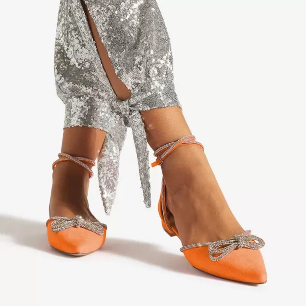 imageFSJ Women Pointed Toe Comfort Low Heel DOrsay Casual Ballet Flats Rhinestones Bowknot Chain Ankle Strap Buckle Office Lace Up Dress Wedding Shoes Size 415 USOrange