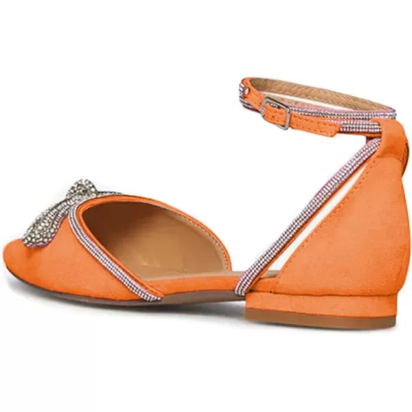 imageFSJ Women Pointed Toe Comfort Low Heel DOrsay Casual Ballet Flats Rhinestones Bowknot Chain Ankle Strap Buckle Office Lace Up Dress Wedding Shoes Size 415 USOrange