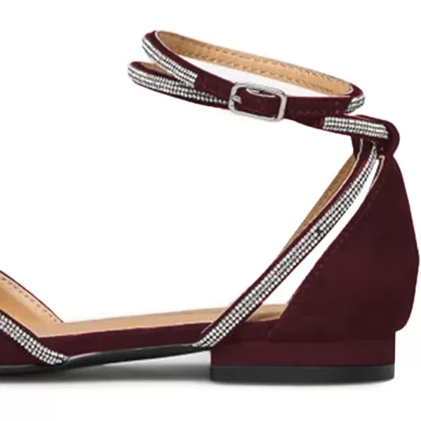 imageFSJ Women Pointed Toe Comfort Low Heel DOrsay Casual Ballet Flats Rhinestones Bowknot Chain Ankle Strap Buckle Office Lace Up Dress Wedding Shoes Size 415 USMaroon