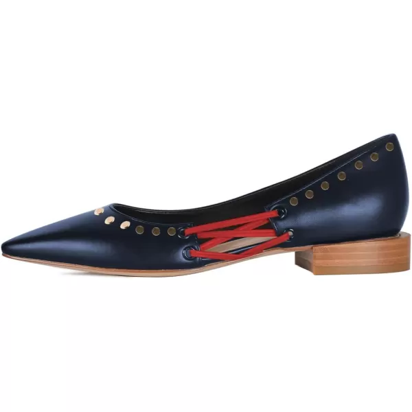 imageFSJ Women Stylish Pointed Toe Low Heel Flat Pumps Slip On Adjustable Strap Party Dress Casual Office Shoes Size 415 USMidnightbluestudded