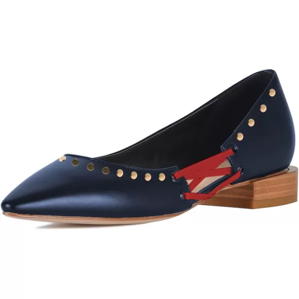 imageFSJ Women Stylish Pointed Toe Low Heel Flat Pumps Slip On Adjustable Strap Party Dress Casual Office Shoes Size 415 USMidnightbluestudded