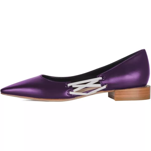 imageFSJ Women Stylish Pointed Toe Low Heel Flat Pumps Slip On Adjustable Strap Party Dress Casual Office Shoes Size 415 USPurple