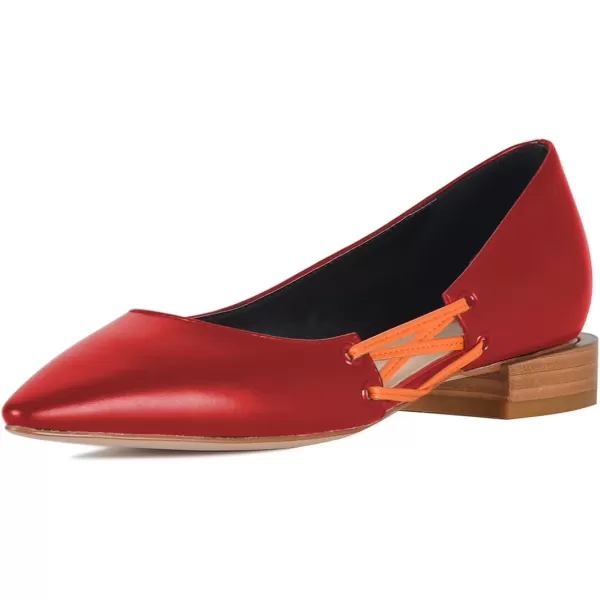 imageFSJ Women Stylish Pointed Toe Low Heel Flat Pumps Slip On Adjustable Strap Party Dress Casual Office Shoes Size 415 USRed