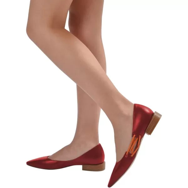 imageFSJ Women Stylish Pointed Toe Low Heel Flat Pumps Slip On Adjustable Strap Party Dress Casual Office Shoes Size 415 USRed