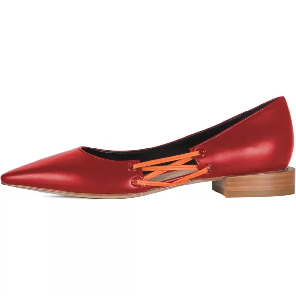imageFSJ Women Stylish Pointed Toe Low Heel Flat Pumps Slip On Adjustable Strap Party Dress Casual Office Shoes Size 415 USRed