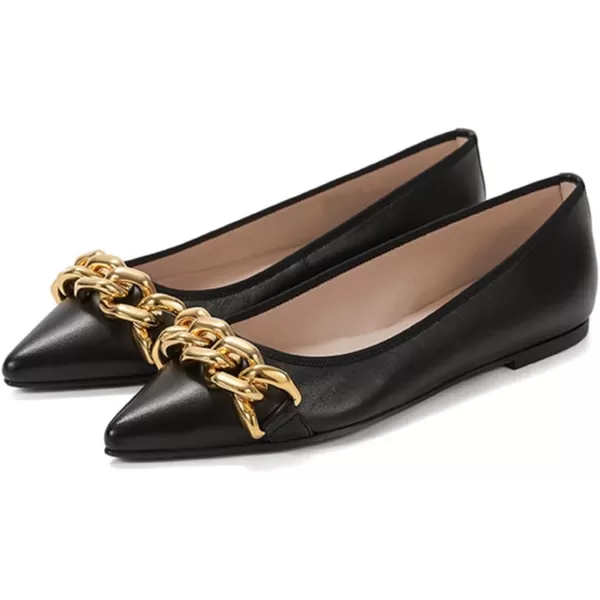 imageFSJ Womens Flats Comfortable Flats Shoes Office Slip on Pointed Toe Chain Ballet Flats LowCut Wide Width Casual Loafer Flats Shoes Size 415 USBlack