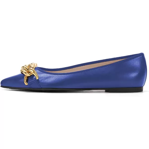 imageFSJ Womens Flats Comfortable Flats Shoes Office Slip on Pointed Toe Chain Ballet Flats LowCut Wide Width Casual Loafer Flats Shoes Size 415 USBlue