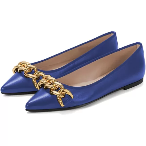 imageFSJ Womens Flats Comfortable Flats Shoes Office Slip on Pointed Toe Chain Ballet Flats LowCut Wide Width Casual Loafer Flats Shoes Size 415 USBlue