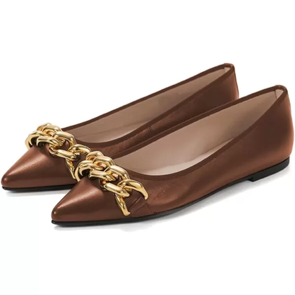 imageFSJ Womens Flats Comfortable Flats Shoes Office Slip on Pointed Toe Chain Ballet Flats LowCut Wide Width Casual Loafer Flats Shoes Size 415 USBronze
