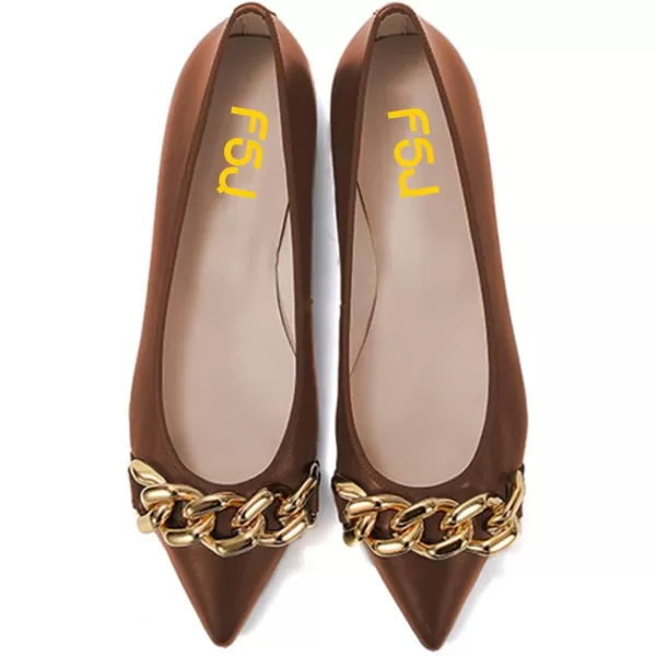 imageFSJ Womens Flats Comfortable Flats Shoes Office Slip on Pointed Toe Chain Ballet Flats LowCut Wide Width Casual Loafer Flats Shoes Size 415 USBronze