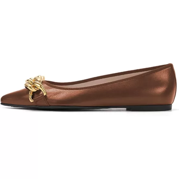imageFSJ Womens Flats Comfortable Flats Shoes Office Slip on Pointed Toe Chain Ballet Flats LowCut Wide Width Casual Loafer Flats Shoes Size 415 USBronze