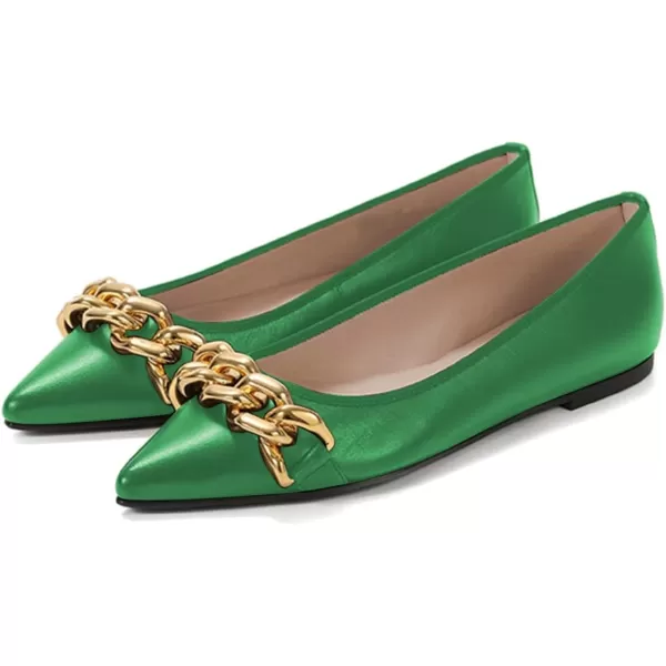imageFSJ Womens Flats Comfortable Flats Shoes Office Slip on Pointed Toe Chain Ballet Flats LowCut Wide Width Casual Loafer Flats Shoes Size 415 USGreen
