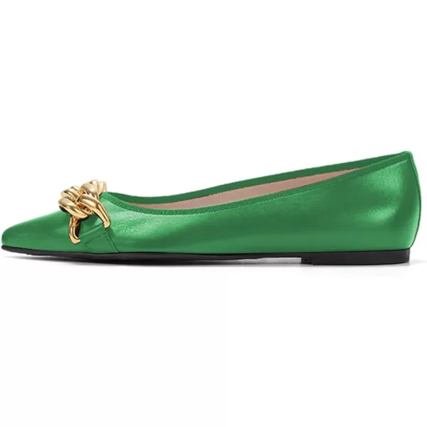 imageFSJ Womens Flats Comfortable Flats Shoes Office Slip on Pointed Toe Chain Ballet Flats LowCut Wide Width Casual Loafer Flats Shoes Size 415 USGreen