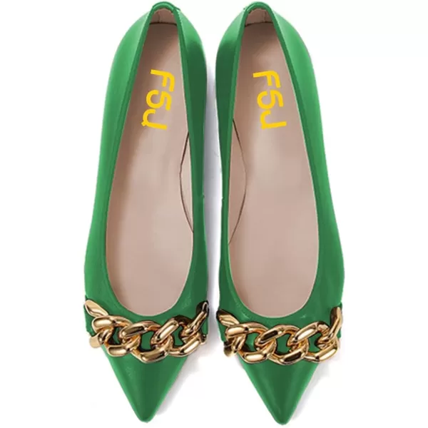imageFSJ Womens Flats Comfortable Flats Shoes Office Slip on Pointed Toe Chain Ballet Flats LowCut Wide Width Casual Loafer Flats Shoes Size 415 USGreen