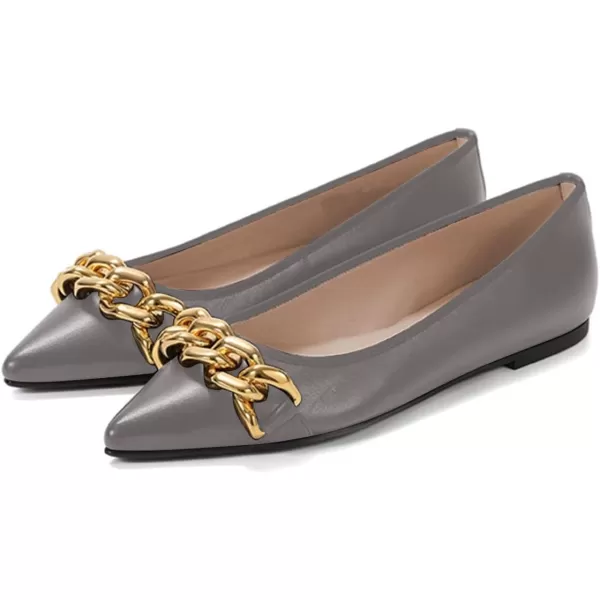 imageFSJ Womens Flats Comfortable Flats Shoes Office Slip on Pointed Toe Chain Ballet Flats LowCut Wide Width Casual Loafer Flats Shoes Size 415 USGrey