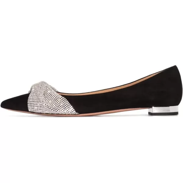 imageFSJ Women Classic Pointed Toe Rhinestone Sequins Bow Casual Slip on Faux Suede Comfort Low Thick Heel Walking Ballet Flat Shoes Size 415 USBlack