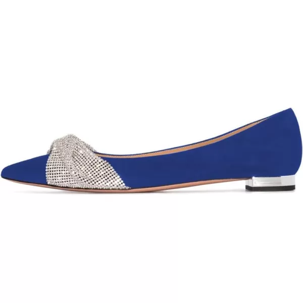 imageFSJ Women Classic Pointed Toe Rhinestone Sequins Bow Casual Slip on Faux Suede Comfort Low Thick Heel Walking Ballet Flat Shoes Size 415 USBlue
