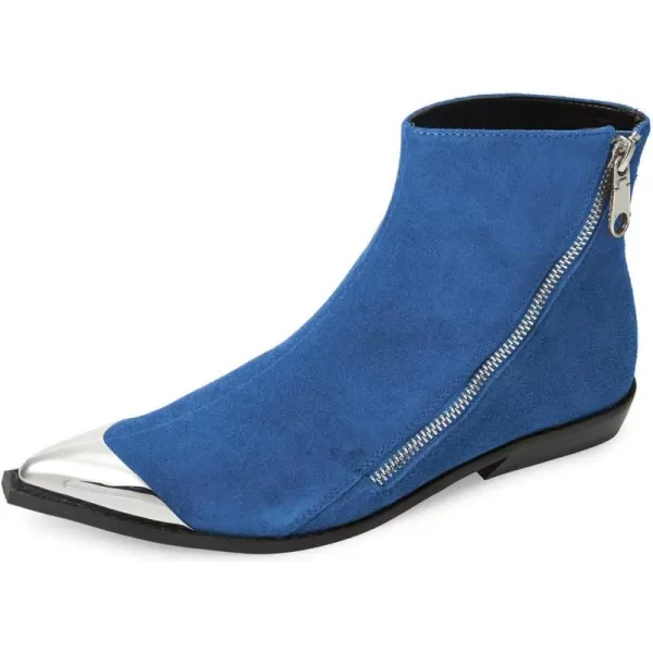 imageFSJ Women Comfy Western Flat Ankle Boots Low Heel Pointed Toe Side Zipper Booties Dress Daily Work Shoes Size 415 USBlue