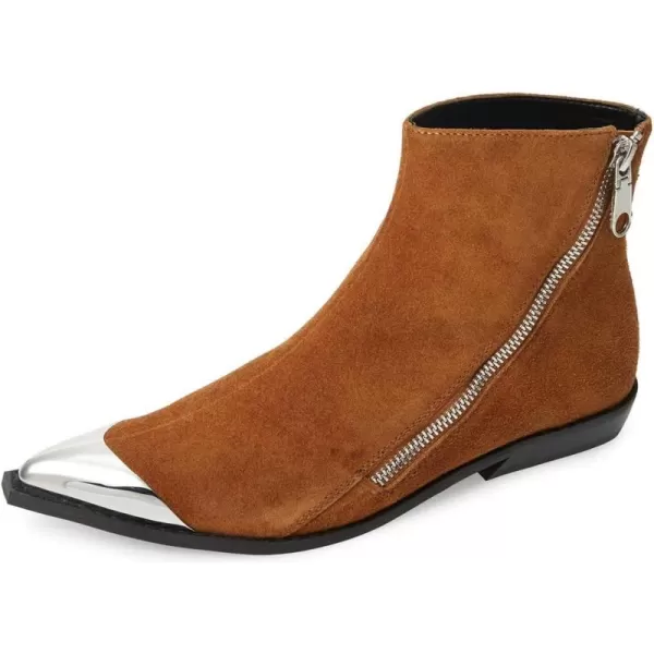imageFSJ Women Comfy Western Flat Ankle Boots Low Heel Pointed Toe Side Zipper Booties Dress Daily Work Shoes Size 415 USBrown