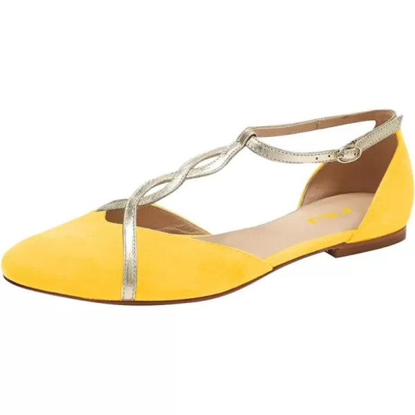imageFSJ Women Cute Closed Toe DOrsay Flats TStraps Ankle Buckle Mary Jane Ballet Flats Comfort Soft Casual Walking Shoes Size 416 USYellow