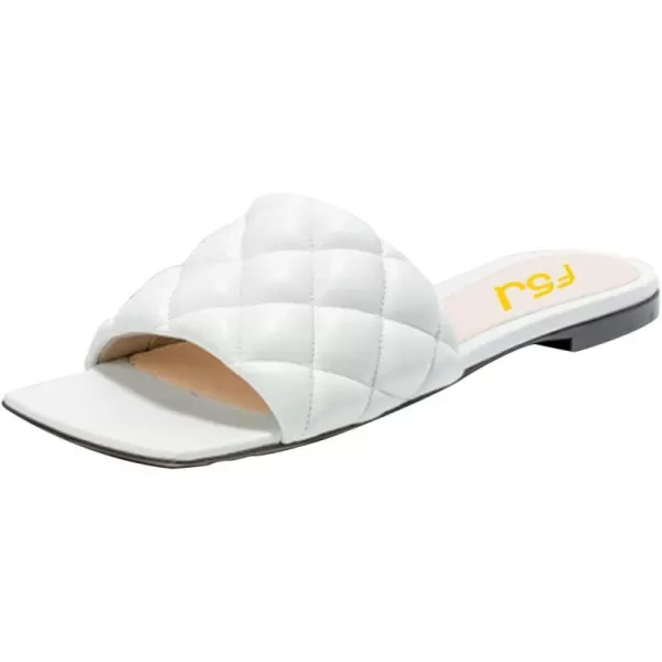 imageFSJ Women Fashion Open Square Toe Slide Sandals Slip on Slipper Flats Office Date Ladies ShoesWhite