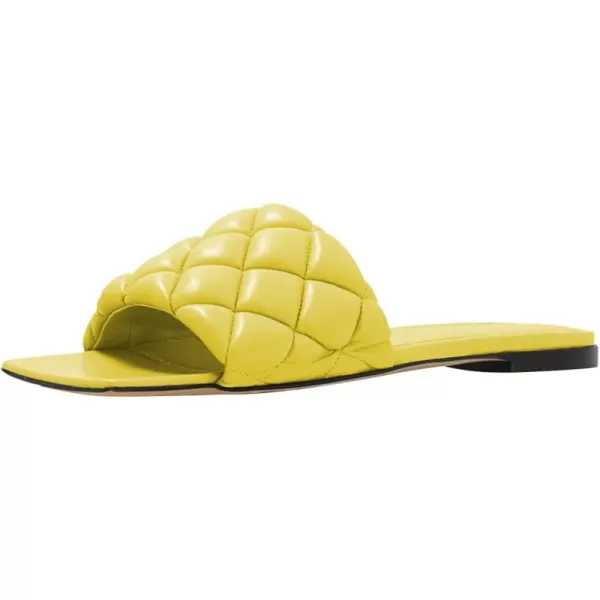 imageFSJ Women Fashion Open Square Toe Slide Sandals Slip on Slipper Flats Office Date Ladies ShoesYellow