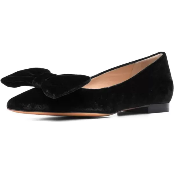 imageFSJ Women Graceful Velvet Pointed Toe Flats Cute Bowknot Low Heel Slip On Daily Casual Pump Shoes Size 415 USBlack