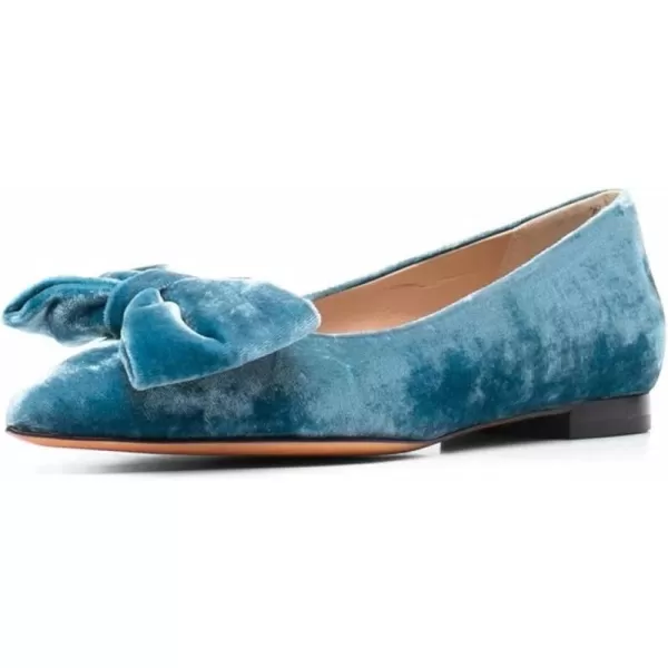 imageFSJ Women Graceful Velvet Pointed Toe Flats Cute Bowknot Low Heel Slip On Daily Casual Pump Shoes Size 415 USBlue