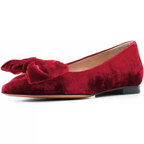 imageFSJ Women Graceful Velvet Pointed Toe Flats Cute Bowknot Low Heel Slip On Daily Casual Pump Shoes Size 415 USRed