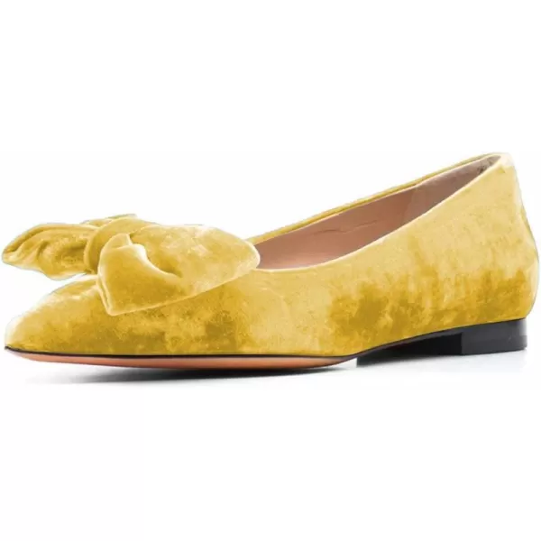 imageFSJ Women Graceful Velvet Pointed Toe Flats Cute Bowknot Low Heel Slip On Daily Casual Pump Shoes Size 415 USYellow