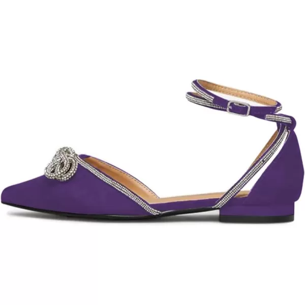 imageFSJ Women Pointed Toe Comfort Low Heel DOrsay Casual Ballet Flats Rhinestones Bowknot Chain Ankle Strap Buckle Office Lace Up Dress Wedding Shoes Size 415 USPurple