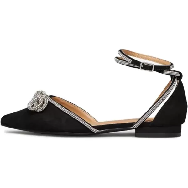 imageFSJ Women Pointed Toe Comfort Low Heel DOrsay Casual Ballet Flats Rhinestones Bowknot Chain Ankle Strap Buckle Office Lace Up Dress Wedding Shoes Size 415 USBlack