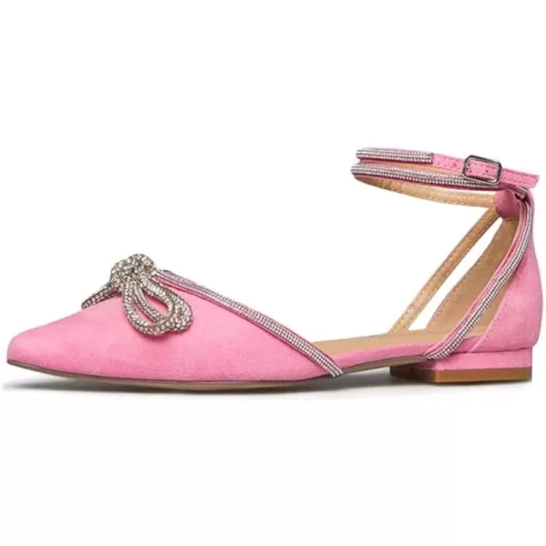 imageFSJ Women Pointed Toe Comfort Low Heel DOrsay Casual Ballet Flats Rhinestones Bowknot Chain Ankle Strap Buckle Office Lace Up Dress Wedding Shoes Size 415 USPink