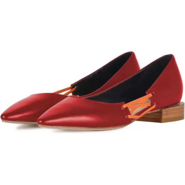 imageFSJ Women Stylish Pointed Toe Low Heel Flat Pumps Slip On Adjustable Strap Party Dress Casual Office Shoes Size 415 USRed