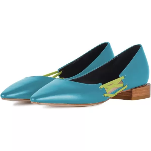 imageFSJ Women Stylish Pointed Toe Low Heel Flat Pumps Slip On Adjustable Strap Party Dress Casual Office Shoes Size 415 USTeal