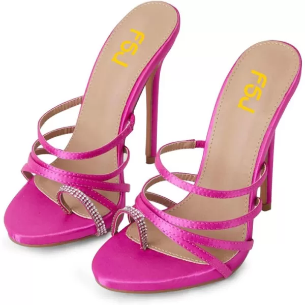 imageFSJ Women Stylish Rhinestones Open Toe Ring Mules Flip Flops Slip on Thong Slipper Backless Stiletto High Heel Sandals Party Dress Shoes Size 415 USFuchsia