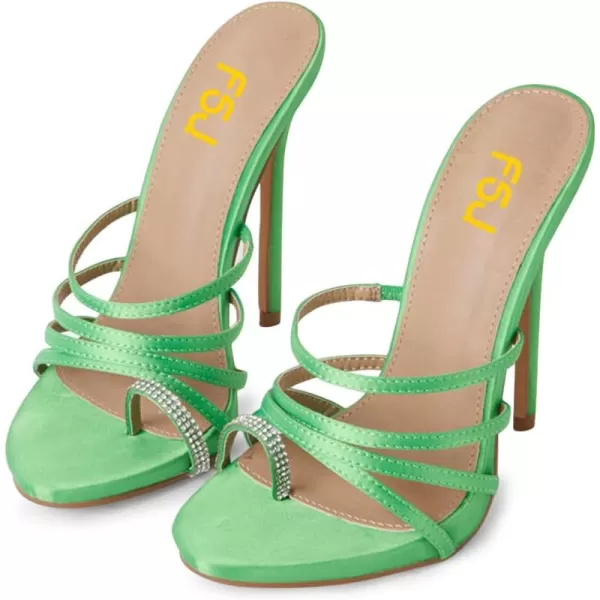 imageFSJ Women Stylish Rhinestones Open Toe Ring Mules Flip Flops Slip on Thong Slipper Backless Stiletto High Heel Sandals Party Dress Shoes Size 415 USGreen