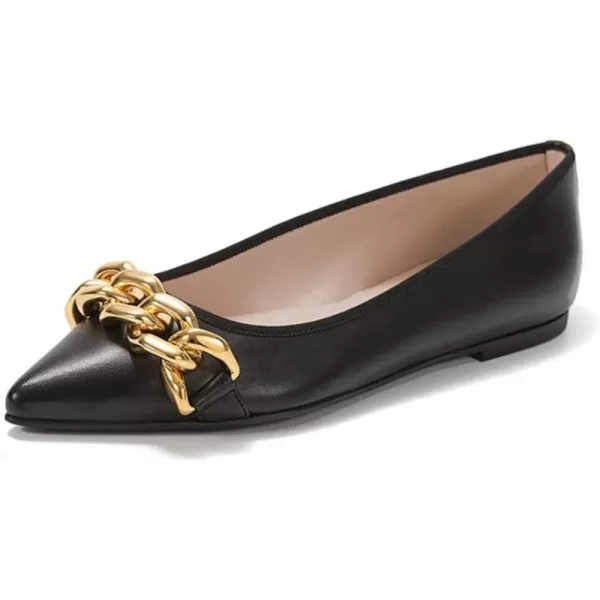 imageFSJ Womens Flats Comfortable Flats Shoes Office Slip on Pointed Toe Chain Ballet Flats LowCut Wide Width Casual Loafer Flats Shoes Size 415 USBlack