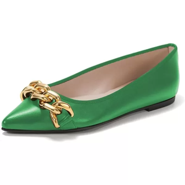 imageFSJ Womens Flats Comfortable Flats Shoes Office Slip on Pointed Toe Chain Ballet Flats LowCut Wide Width Casual Loafer Flats Shoes Size 415 USGreen