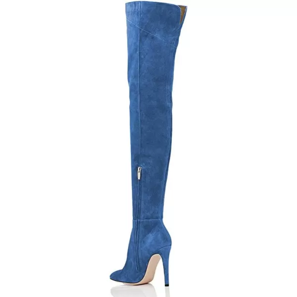 imageFSJ Women Chic Faux Suede Knee High Long Boots Pointed Toe Side Zipper High Heel Shoes Size 415 USBlue
